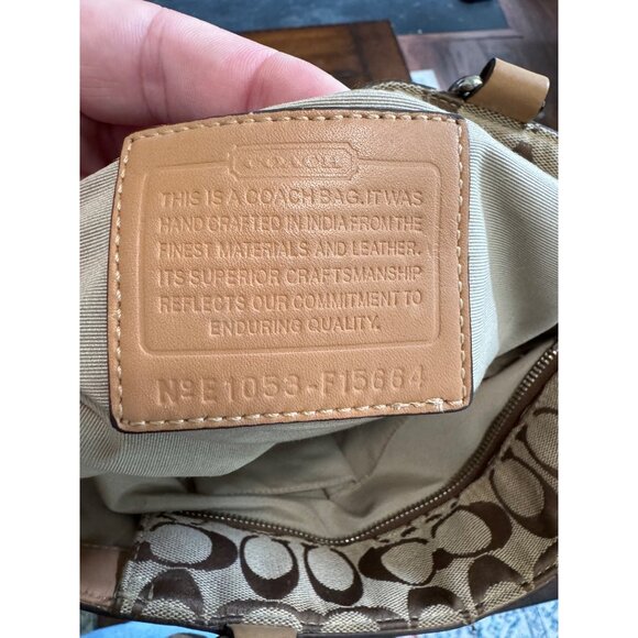 Coach Hamptons Signature Lunch Tote Purse Fabric Shoulder Bag Khaki Logo F15664 - Picture 3 of 12